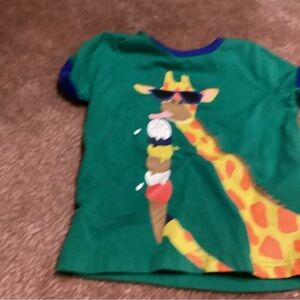 Mini Boden Green Tee with Giraffe and Ice Cream Design